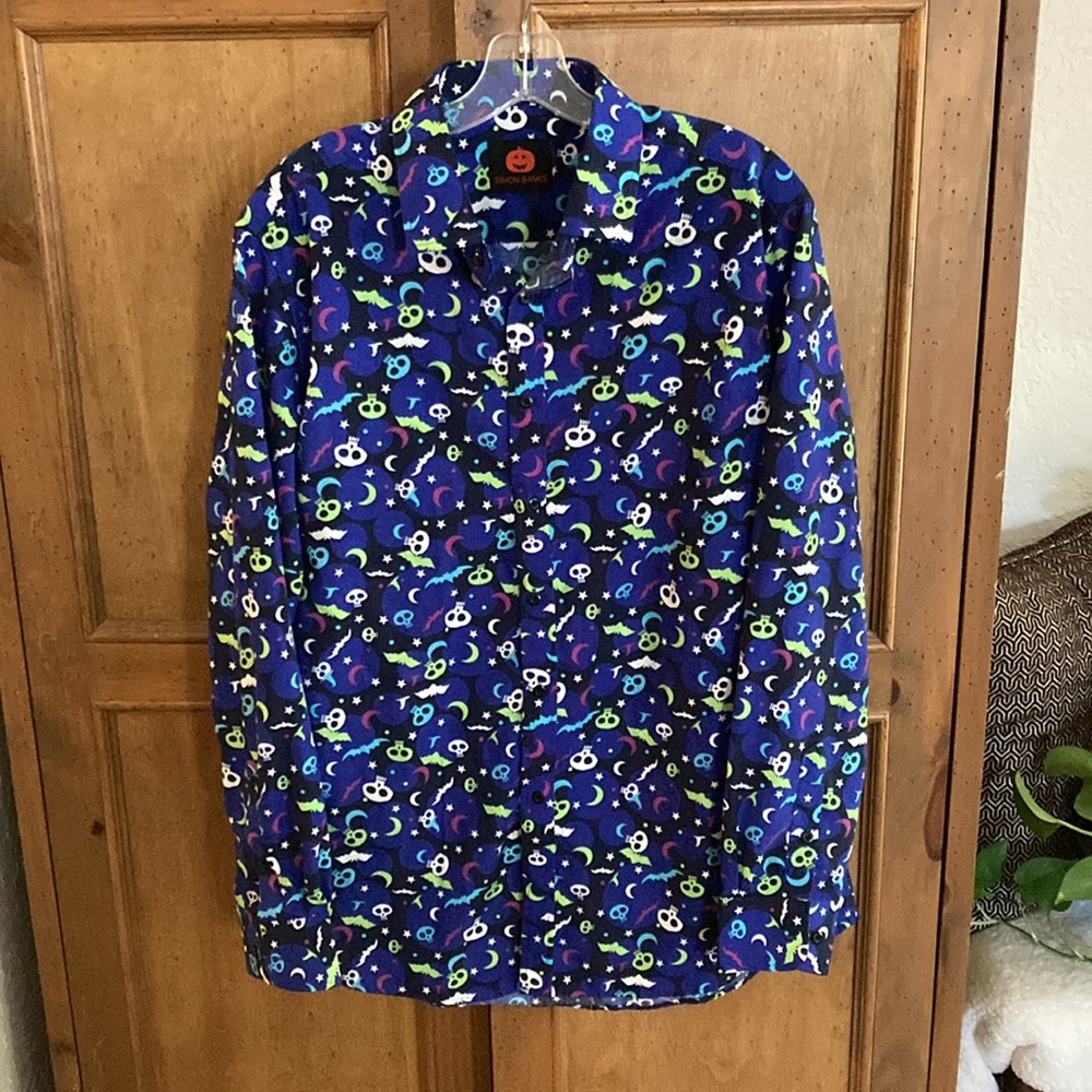 Simon Banks Halloween Shirt Skull, Bats, Witch - Wizard Hat All Over Print Large